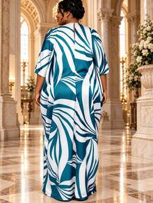 Plus Size 2 Pieces Pants Set Kaftan Top With Drawstring Wide Leg Pants African Print Outfit Elegant Church Wedding Guest Formal Wear New Fashion - Mint Blue - View 6