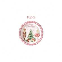 10/20/50pcs Macaron Pink Argyle Nutcracker Christmas Disposable Paper Plates, 7 Inch And 9 Inch, Cute Mouse King Sugar Plum Fairy Nutcracker Soldier Dinner Plates, Pink Nutcracker Theme Party Table Decor, Christmas Family Dinner - Multicolor - View 7