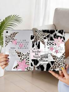 1pc Leopard Print Star Patchwork Floral Letter Tablet Case Compatible With IPad Mini6/Mini7/10.2/10.5/10.9 (Air4-Air8)/Pro 11/10th Gen/A16/Pro 11 2024, Double-Sided Painted Pattern Tablet Case, Transparent Acrylic Back Shell, Silk Texture 8-Angle Stand, Auto Sleep/Wake, Built-In Pen Slot, Pen Not Included, Some Models With Camera Frame - Multicolor - View 3