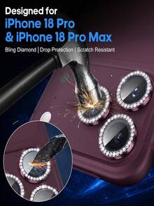 3Pcs Compatible With Iphone 18 Pro/18 Pro Max Camera Lens Protector Diamond, Burgundy Individual 9H+ Camera Cover, Original Lens Clarity, Case Friendly, Daily Protection - Burgundy - View 2