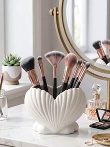 Shell Shaped Makeup Brush Holder, To Organize Vanity Table And Save Counter Space, Holds Makeup Brushes, Lip Liners, Eyeliners And Beauty Tools. No Installation Required, Just Place On Tabletop Stably, Ideal For Bathroom Vanity And Dressing Table - Multicolor - View 8