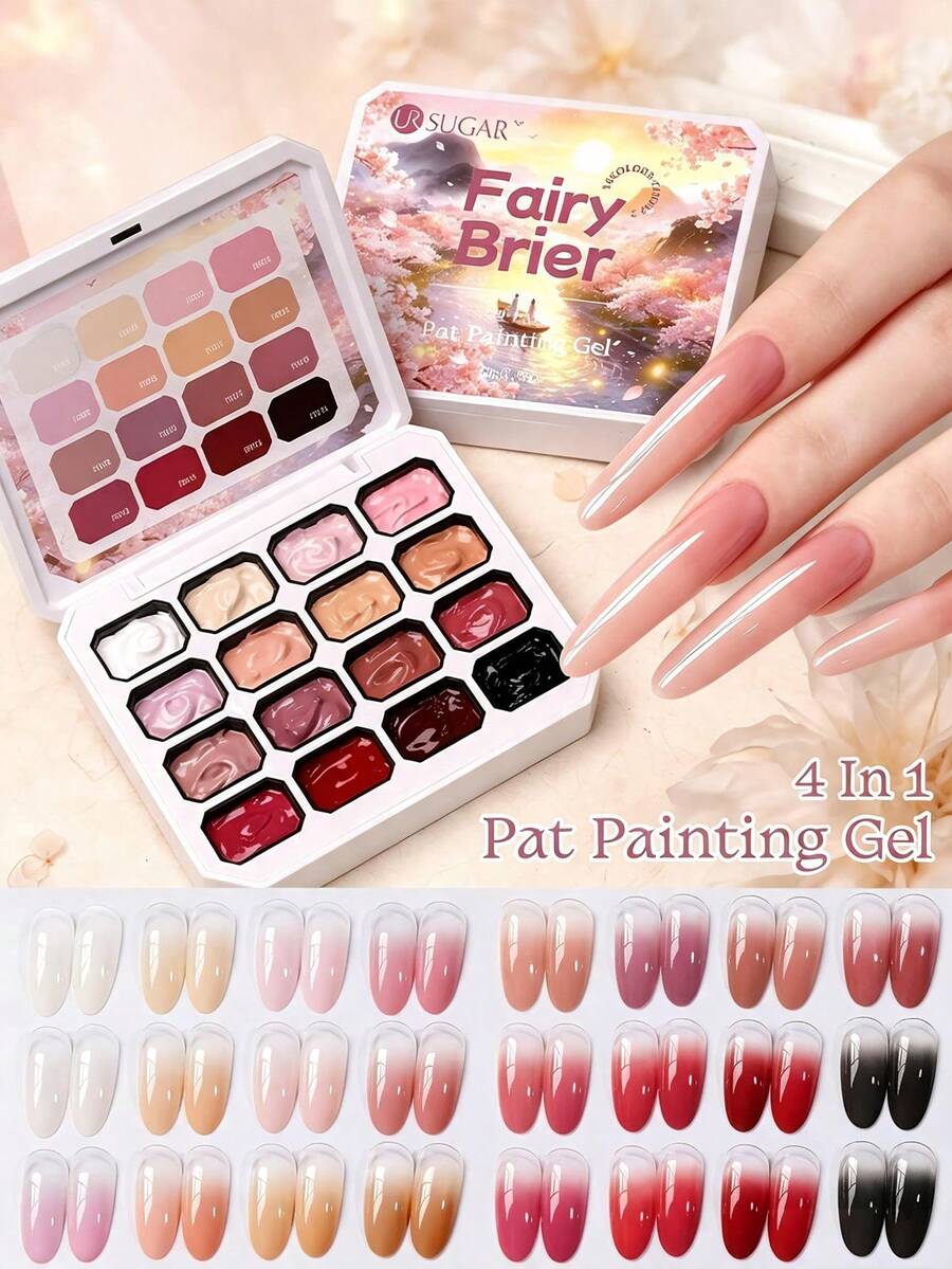 UR SUGAR 16 Colors/1 Group Nude Color Pat Painting Gel For Gradient Stamping Drawing & Pattern UV/LED Soak Off Manicure