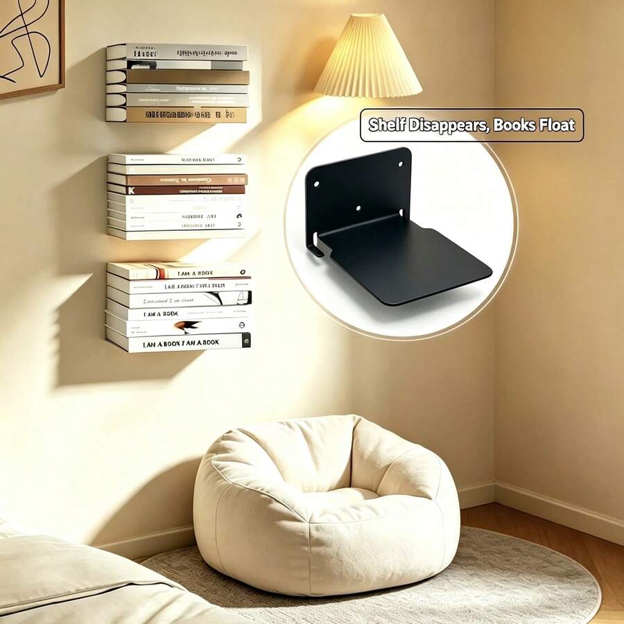 2‑Pack Invisible Floating Wall Shelf Bracket, Hidden Wall‑Mount Display Holder, Decorative Metal Wall Storage Bracket For Bedroom, Living Room And Library Home Decoration. - View 1