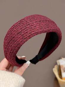 1pc Vintage Solid Color Knitted Wide Headband, Elegant High Crown Wide Headband, Versatile Fashion Hair Accessory For Women - Multicolor - View 8