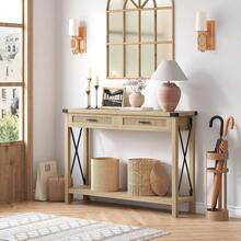 Mesa Consola Para Entrada,Mesa Consola Bohemia De 43 Pulgadas Con Cajones De Ratán,Mesa De Entrada o Sofá De Madera Con Almacenamiento, Diseño Decorativo Para Sala, Pasillo o Recibidor, Estilo Rústico - Madera - Ver 2