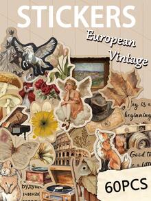 60pcs European-Style Vintage Stickers For Adults Teens Sticker Enthusiasts Scrapbooking Journaling Laptops Skateboards Add A Fun Touch To Your Devices! - A - View 9