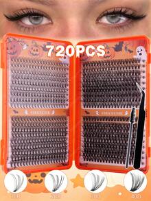 Halloween Cosplay Cluster Lash Kit, 10D-40D & 80D-150D Individual Volume Cluster Lashes, Dramatic Spooky False Eyelashes For Halloween Party, Costume & Gothic Eye Makeup, Includes Tweezers & Lash Brush - View 10