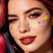 6 Sheets Glow In The Dark Star Lightning Freckle Face Stickers UV Blacklight Fluorescent Temporary Tattoo Rave Festival Halloween Face Makeup Decals - Multicolor - View 6