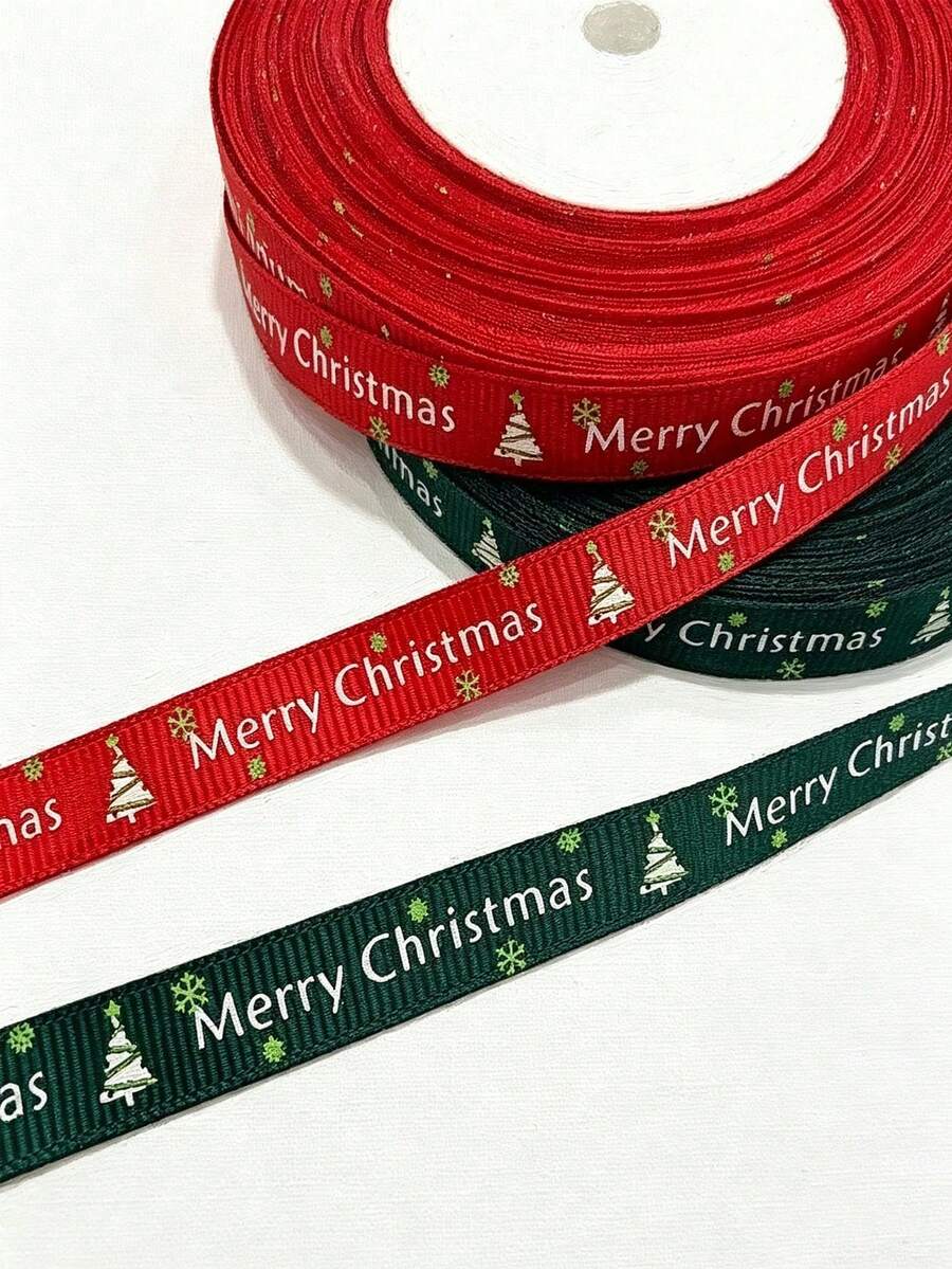Ribbon, Christmas Gift Bag, Gift Wrapping Ribbon, Red Satin Ribbon - Christmas Party Decoration With Text, For Gift Wrapping, Wreaths, Garlands - Durable Polyester Ribbon, Suitable For Holiday Crafts And Decoration - View 1
