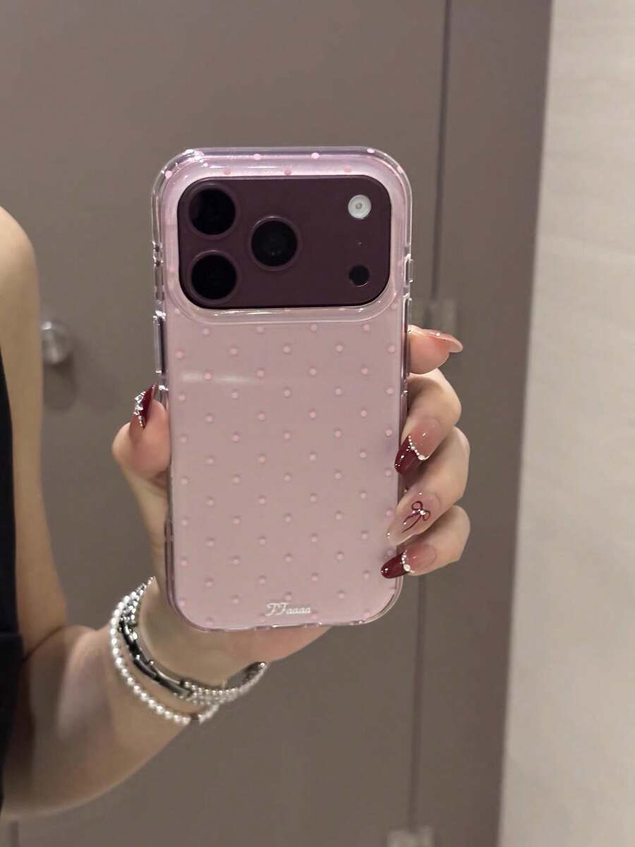 Ins Style Light Pink Polka Dot Phone Case Compatible With Apple 18 Pro Max, 17 New Model, 16 Pro, 17 Pro Max, Full Coverage Anti-Drop Protective Cover, 15 Sweet Girl Style - Multicolor - View 1
