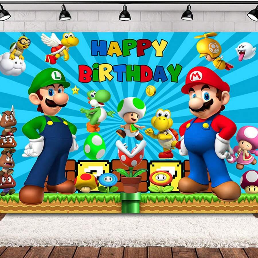 SUPER MARIO BROS. قطعة واحدة من قماش الخلفية بموضوع كرتوني، ديكور أجواء الحفلة والزينة، قماش معلق، هدية ديكور مفضلة للمتحمسين، هدية عيد ميلاد مثالية، مفاجأة صغيرة - متعدد الألوان - مشاهدة 1