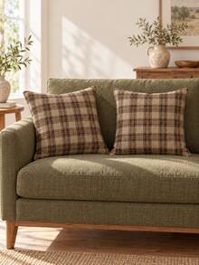 shangxia 2PCS--Earth Tone Brown Plaid Pattern Throw Pillow Covers, American Vintage Autumn Plaid Print Cushion Covers, Pillow Insert Not Included - Multicolor - View 9