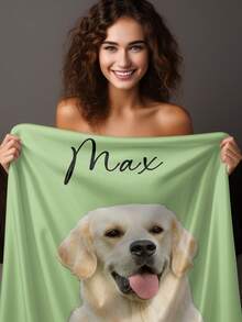 1pc Customized Pet Photo Blanket, Personalized Dog Portrait Throw With Name, Pet Photo Fleece Blanket, Soft Comfortable Sofa Bed Bedroom Blanket, Custom Pattern Printed Pet Lover Gift, Birthday Gift Home Decor - Multicolor - View 9