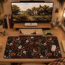 1pc Large Halloween Floral Skull Mouse Pad, Bohemian Style Pumpkin Ghost Moon Vintage Desk Mat, Non-Slip Gaming Keyboard Pad - View 5