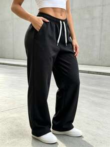 1pc Comfortable Breathable Sports Casual Long Pants For Spring Autumn Winter - Black - View 1