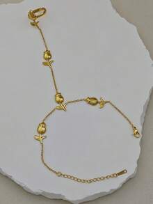 1 Set Gelang dan Cincin Mawar untuk Wanita, Rantai Jari dan Tangan Stainless Steel, Perhiasan Tangan Motif Bunga, Hadiah untuk Pesta Sehari-hari - Berbagai gaya - View 2