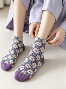 1/5/10 Pairs Vintage 3D Pattern Mid-Calf Socks For Women, Versatile For ...