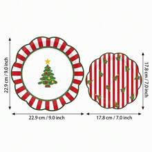 10/20/50pcs Christmas Tree Wavy Edge Disposable Paper Plates, 7 Inch And 9 Inch, Red And White Striped Fan Edge Christmas Dinner Plates, Christmas Eve Family Dinner, Holiday Office Party, Winter Solstice Dinner Tableware - Multicolor - View 7