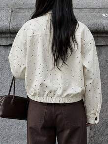 VIVINA Women's Autumn/Winter Vintage Polka Dot Print Raglan Sleeve Loose Regular Jacket, Fashionable Retro Jacket, Weekend Outing Shopping Dating Tea Party Outfit, Elegant Commute, Street Style Retro, Y2K, Versatile Fall Clothes For Women - Apricot - View 4