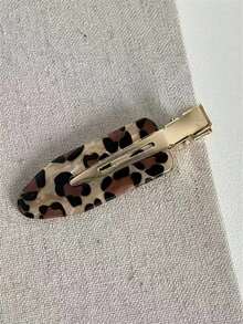2 buah Jepit Rambut Wanita Minimalis Serbaguna Elegan Warna Kopi Motif Leopard Tanpa Sambungan Model Buaya dari Bahan Asetat - MultiWarna - View 4