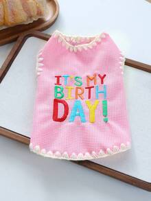 1PC Pet Clothes Small Dog Puppy Cat Cute Pet Autumn/Winter Sleeveless Letter Embroidery Simple Versatile Birthday Pattern Vest - Pink - Multicolor - View 3