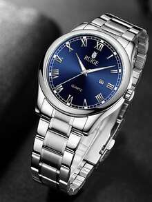 Men's Watch Simple Fashion Sports Wristwatch Chronograph Luminous Calendar Stainless Steel Strap Men's Watch Clock Affordable Back To School Watch - Blue - View 3
