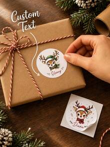 8/20/40pcs Customized Reindeer Name Stickers, Christmas Gift Box Use, Customized Round Christmas Gift Stickers Labels, Personalized Holiday Gift Labels, Personalized Cartoon Name Stickers, Christmas Gifts - Multicolor - View 1