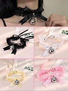 1 chiếc vòng cổ choker ren đính nơ và mặt chuông, vòng cổ trang trí cho nữ - Nhiều màu - Xem 9