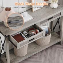 Mesa Consola Para Entrada,Mesa Consola Bohemia De 43 Pulgadas Con Cajones De Ratán,Mesa De Entrada o Sofá De Madera Con Almacenamiento, Diseño Decorativo Para Sala, Pasillo o Recibidor, Estilo Rústico - Gris - Ver 3