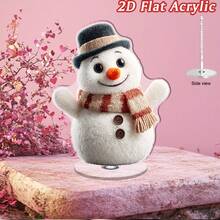 2D Flat, 1pc Flat Rotating Snowman Acrylic Desktop Ornament With Plush Hat, Scarf And Carrot Nose - Flat 2D Winter Character, Suitable For Christmas Tree, Shelf Or Office - A - View 1