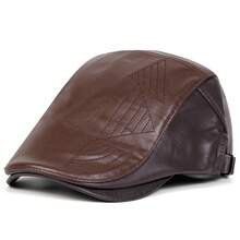 1pc Men's Patchwork PU Leather Adjustable Beret Hat, Outdoor Casual Cap For Spring/Autumn Travel, Beach, Party - Multicolor - View 9