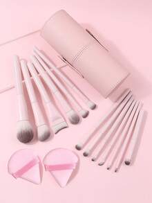 16 Pcs Professional Makeup Brush Set, Foundation Brush, Blush Brush, Eyeshadow Brush, Eyebrow Brush, Contour Brush, Powder Brush, Complete Makeup Tools Kit, Travel Essential - Baby Pink - View 3