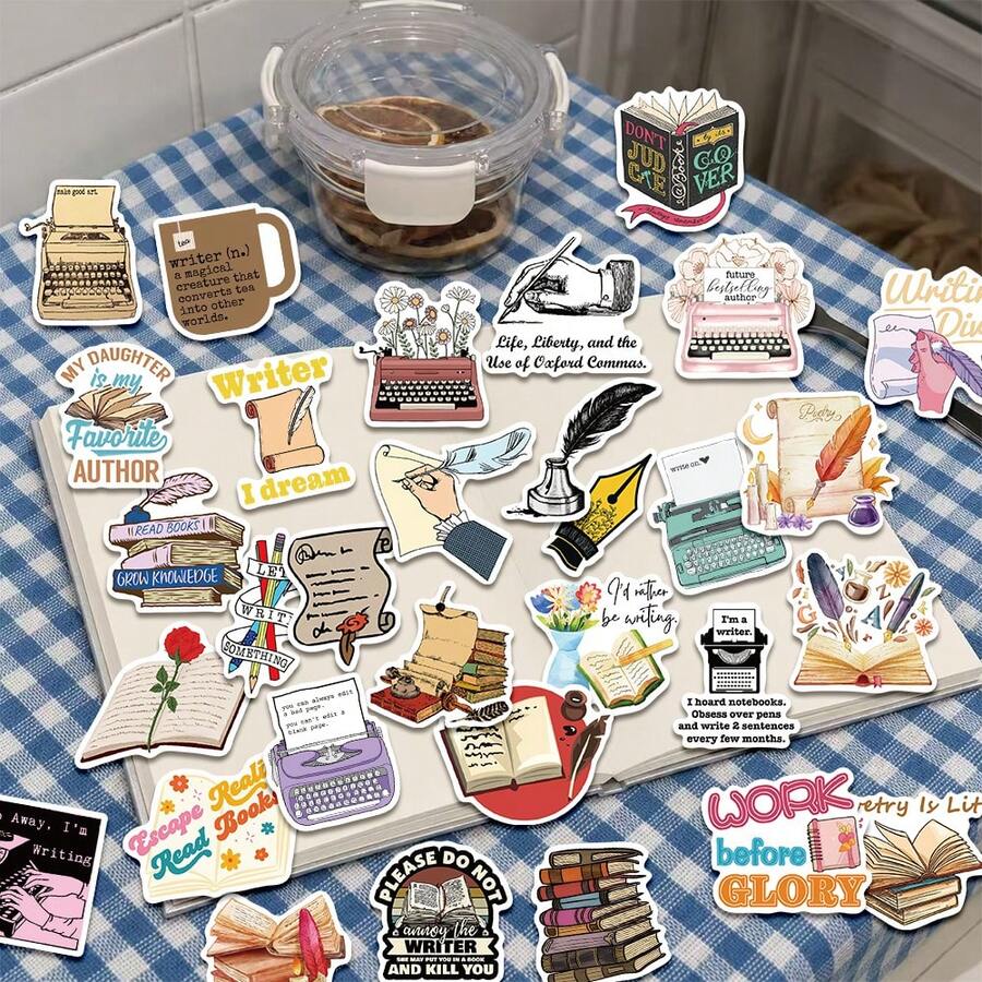 50pcs Writer Stickers Suitable For Decorating Planner, Diary, Scrapbook, Planner, Luggage, Guitar, Skateboard, Manual, Notebook, Tablet, Water Bottle, Phone - Multicolor - View 1