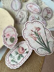 30pcs Small Fresh Floral Irregular Border Stickers Box, Artistic Versatile Scene Making DIY Journal Background Decor Stickers, Scrapbooking Supplies, School & Office Stationery - Rectangle - View 2