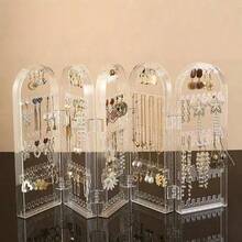 1pc Bedroom Vanity Tabletop Transparent Jewelry Storage Box, Earring Stud Necklace Bracelet Display Stand, Acrylic Dust-Proof Anti-Oxidation Jewelry Box - Clear - View 8