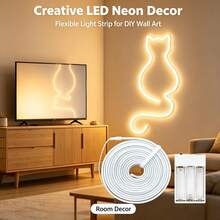 360° Bendable Integrated Silicone LED Neon Strip, Cuttable Neon Rope Light, Uniform Glow No Dark Spots, AA Battery Box (Batteries Not Included), For Home Wall DIY Decor - Multicolor - View 1