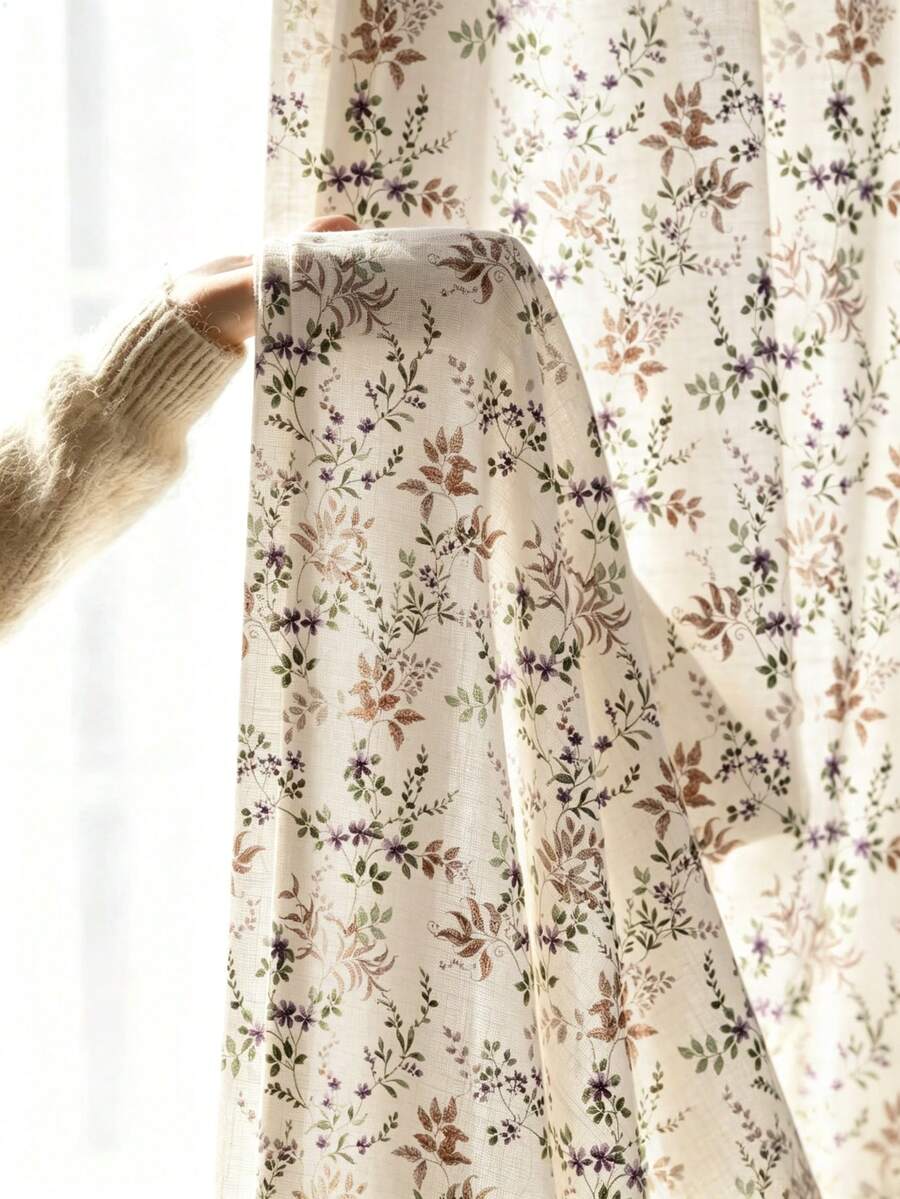 1件亞麻刺繡白色花卉清新時尚薄紗窗簾,花卉圖案,穿桿設計,適用於客廳與臥室-透明透光窗簾,客廳窗簾,臥室窗簾 - 彩色 - 查看 1