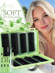 576/592/740pcs D Curl Cluster False Eyelashes Set, Thick Fluffy Detachable Eyelash Extension Kit, Big Eye Effect, Lightweight Reusable, Large Capacity Single Cluster Eyelash Set, Soft Natural 3D Effect Eye Makeup, Portable Travel Pack - Multicolor - View 4