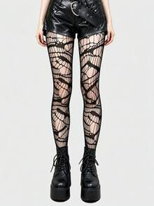 3Pairs Women's Gothic Fishnet Tights Set, Spiderweb Hollow Net & Bat Pattern Stockings, Y2K Punk Style Sheer Leggings For Halloween Party - Multicolor - View 2