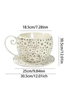 1PC Vintage Metal Tea Cup Planter, Retro Flower Pot, Hollow Floral Metal Planter, Succulent Pot, Small Plant Container, Herb Planter, Indoor Outdoor Garden Decor, Patio Balcony Decoration, Christmas Halloween Easter New Year Decor, Housewarming Gift - Vintage Metal Tea Cup Planter - View 16