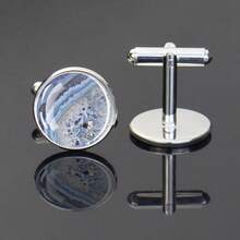1 Pair Gemstone Texture Pattern Glass Inlaid With Circular Cufflinks Decoration Men's Formal Clothing Gifts Elegant Design Business Accessories - Silver - View 8