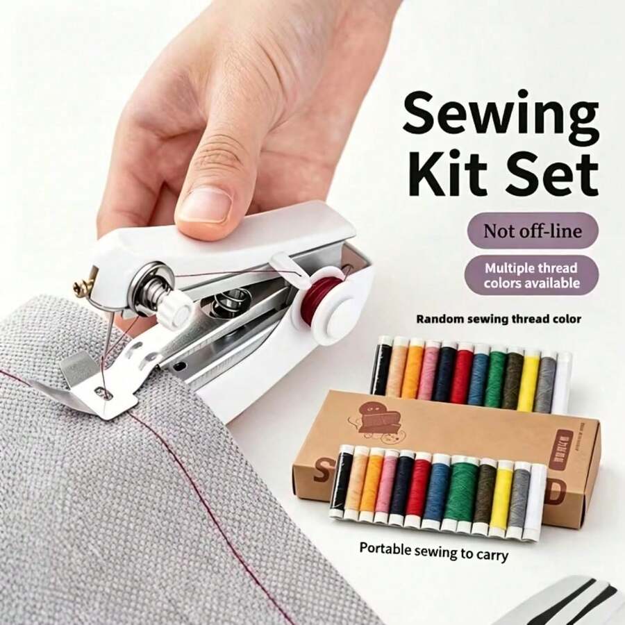 12pcs/(1 Manual Sewing Machine + 11 Random Sewing Threads)Portable Handheld Mini Manual Sewing Machine Set, With Multi-Color Sewing Threads, Home Travel Clothing Fabric Quick Repair Tool, Easy Handmade DIY Sewing Kit - A - View 1
