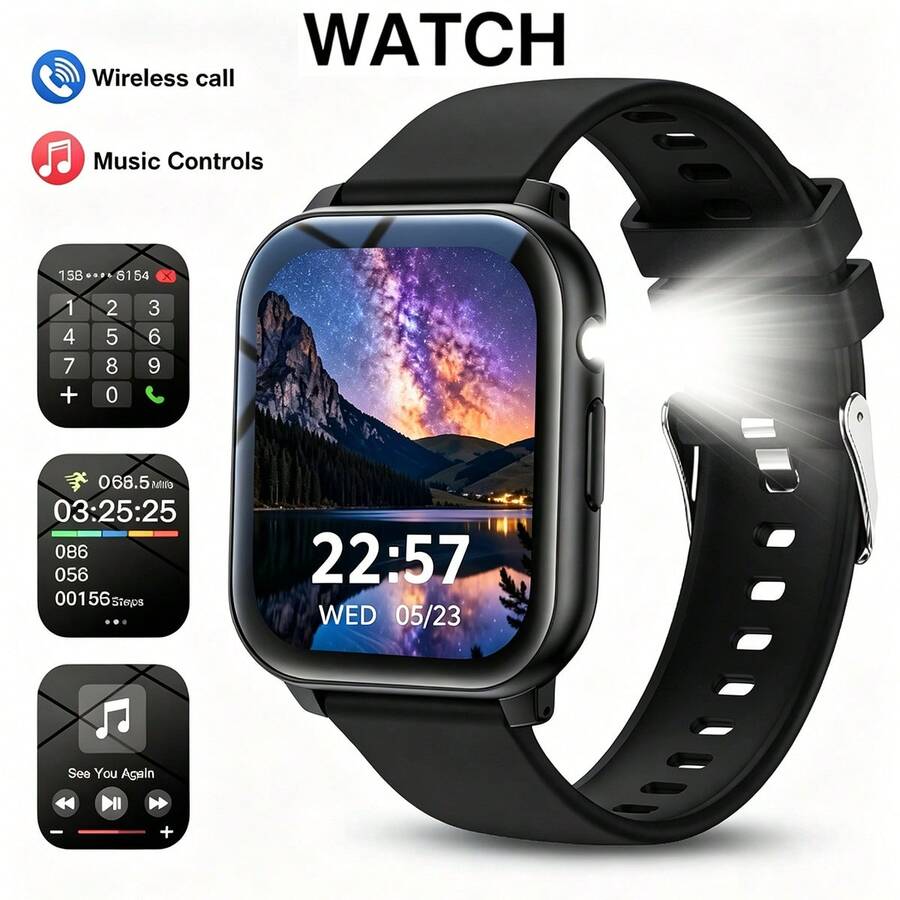 Unisex Smart Sports Watch With 1.83-Inch HD Display, Outdoor Sports Flashlight, 260mAh Battery, Wireless Calling, Multiple Sports Modes, Music Playback, Weather Forecast And More, Suitable As Gift For Friends And Couples, Compatible With Android And IOS - View 1