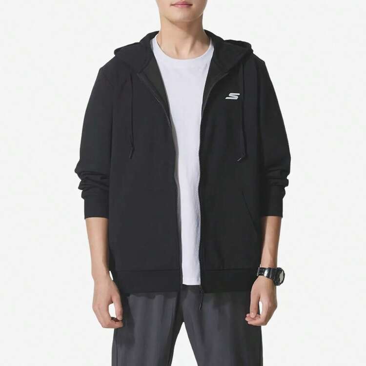 Skechers Men's Drawstring Hooded Zip-Up Sweatshirt Jacket Breathable Casual Cardigan Fitness Commuter Sports Top - Black - View 3