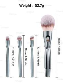 4 In 1 Magnetic Makeup Brushes Set, Soft Synthetic Bristles Foundation Brush Blush Brush Eyeshadow Brush Concealer Brush Highlight Brushes, Professional Makeup Brushes For Face Eye Makeup - Grey - View 8