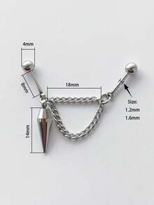 1Pc Double Chain Cone Pendant Floating Industrial Piercing Barbell Stainless Steel Earring Helix Piercing Ear Piercing Ear Stack Body Jewelry - Silver - View 4