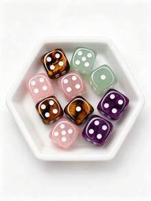 1/3/5 Pcs Natural Crystal Dice Set, Rose Quartz, Tiger's Eye, Amethyst, Green Aventurine Stone Dice With Velvet Pouch For Home Decor & Tabletop Games - Multicolor - View 2