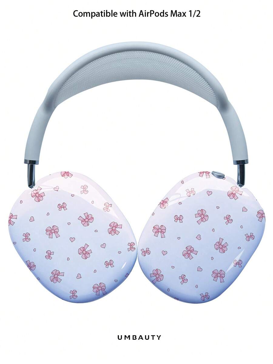 GIIPPA Glossy Hard Ear Cup Protective Cover Pink Bow Pattern Unisex Anti-Scratch Shell Compatible With AirPods Max 1/2 Oval Over-Ear Headphones For Daily Commute, Campus, Cafe, Travel, Picnic And Other Scenarios Matching Accessories - Pink - View 1