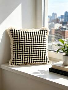1pc Modern Fashion Printed Tassel Edge Pillowcase, Double-Sided Decorative Pillowcase, Black And White Rhombus Pattern, Home Decor, Sofa, Bed, Bedroom (Pillow Insert Not Included) - Size Excluding 3cm Tassel - Multicolor - View 6