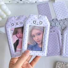 Ins Style Gray Emoticon Lace Card Holder 3 Inch Card Sleeve Card Film ID Badge Holder Keychain, Idol Card Collection, Idol Card Protection, Storage, Student ID, Campus Badge, Desktop Display, Birthday Gift, Best Friend Gift, Christmas Gift, Japanese Popular Style, Anime Props, Card Dust-Proof, Portable Pendant, Anime Merchandise, Planner Accessory, Holiday Gift, Check-In Decoration, Commute Pendant, Card Display, Handmade DIY Accessory - A - View 3